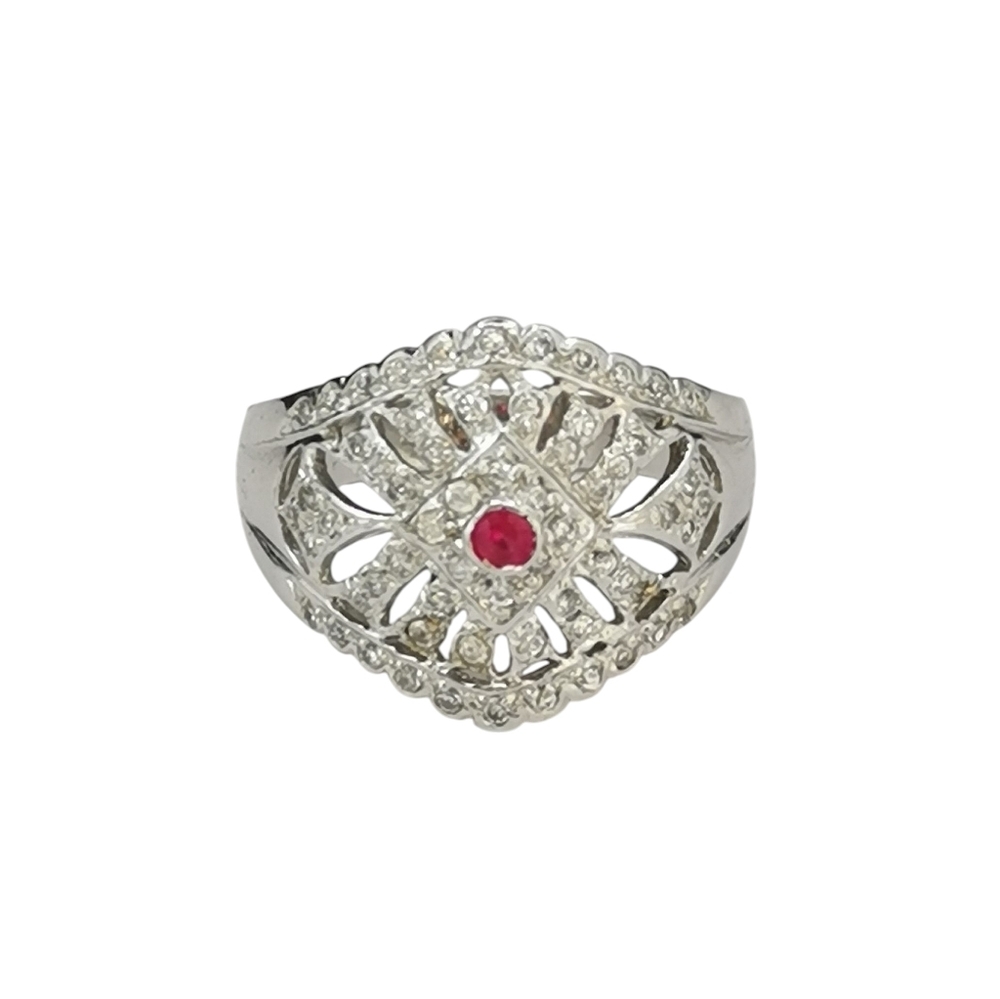 Natural Ruby White Sapphire Sterling Silver Ring Size 8 🆕